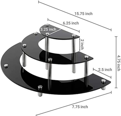 Semicircle Black Acrylic Display Rack , 3 Layer Acrylic Cupcake Display Rack