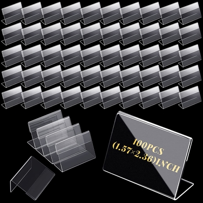 100pcs Mini Transparent Acrylic Logo Display Horizontal Tilt L Shaped Card Rack