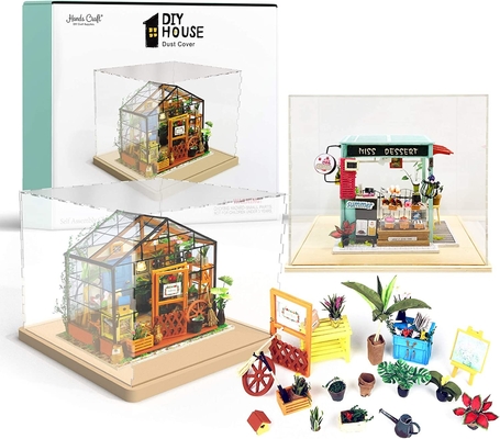 Acrylic Wooden Base Transparent Clear Dust Cover for Collectibles DIY House Model