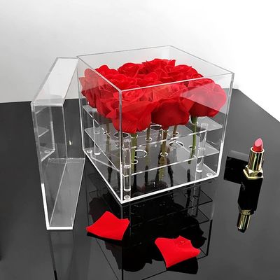 9 Holes Acrylic Flower Box With Lid , Square Preserved Rose Acrylic Box