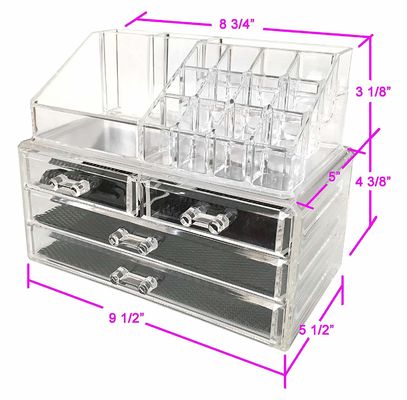 4 Tier Clear Acrylic Makeup Organizer Drawers Removable With Lipstick Holder