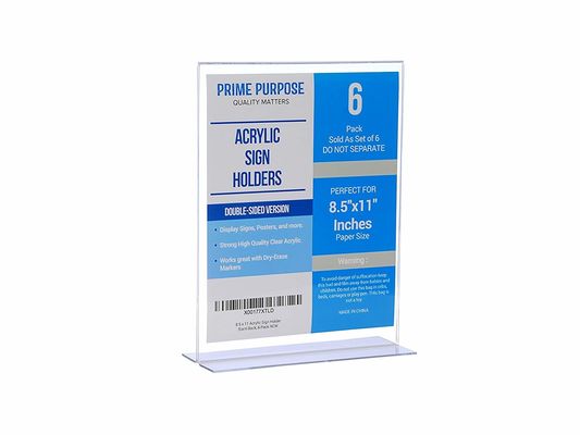 ODM Waterproof T Shape Acrylic Stand , Plastic Sign Holder 8.5 X 11