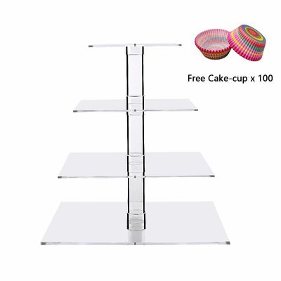 Square Acrylic Dessert Stands 4 Tier Acrylic Cupcake Stand Serving Platter