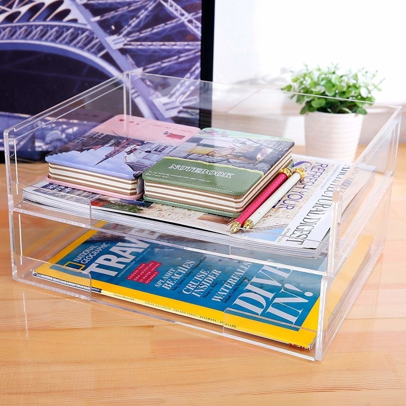 Deluxe Stacking Clear Acrylic Document Tray , Desktop Organizer Rack 2 Set