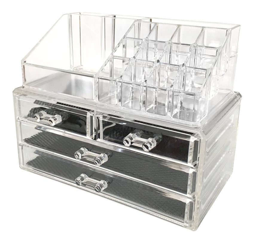 4 Tier Clear Acrylic Makeup Organizer Drawers Removable With Lipstick Holder